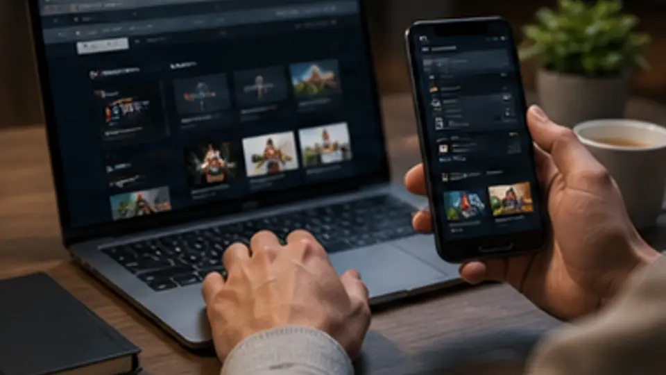 Person comparing IPTV subscription options on a laptop and phone
